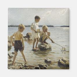 Boys som spelar på Shore (av Albert Edelfilt) Magnet