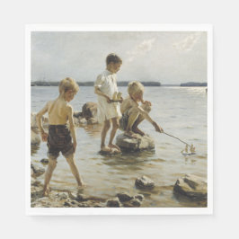 Boys som spelar på Shore (av Albert Edelfilt) Pappersservett