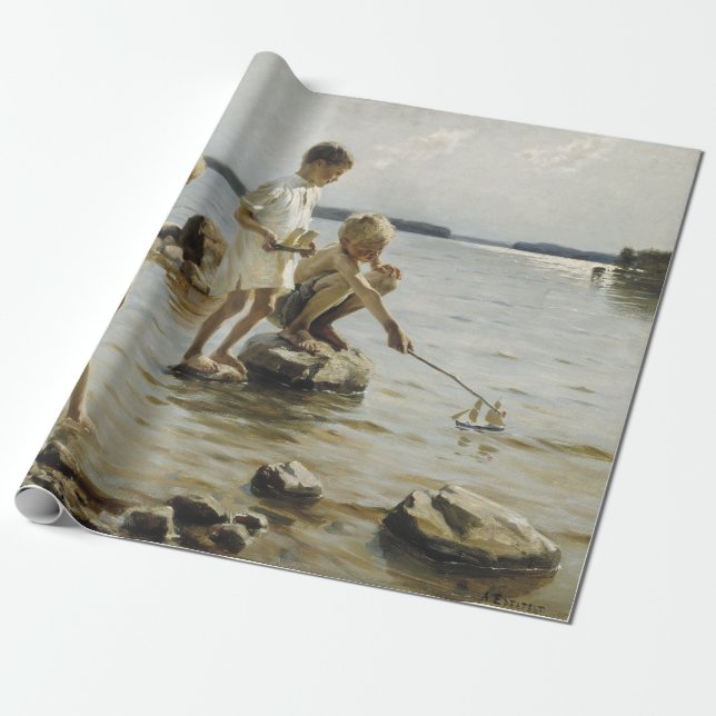 Boys som spelar på Shore (av Albert Edelfilt) Presentpapper (Utrullad)
