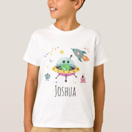 Boys Space Alien Tecknad Rocket Frakt och Namn T Shirt