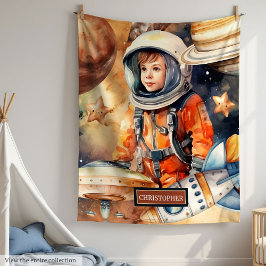 Boys Space Blanket Personlig Astronaut Galaxy Fleecefilt