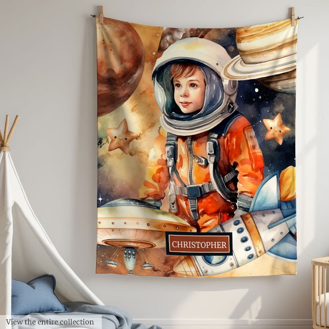Boys Space Blanket Personlig Astronaut Galaxy Fleecefilt (Boys Space Blanket Personalized Astronaut Galaxy Gift)