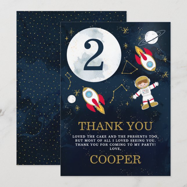 Boys Space Thame Birday Tack you Card Inbjudningar (Fram/baksida)