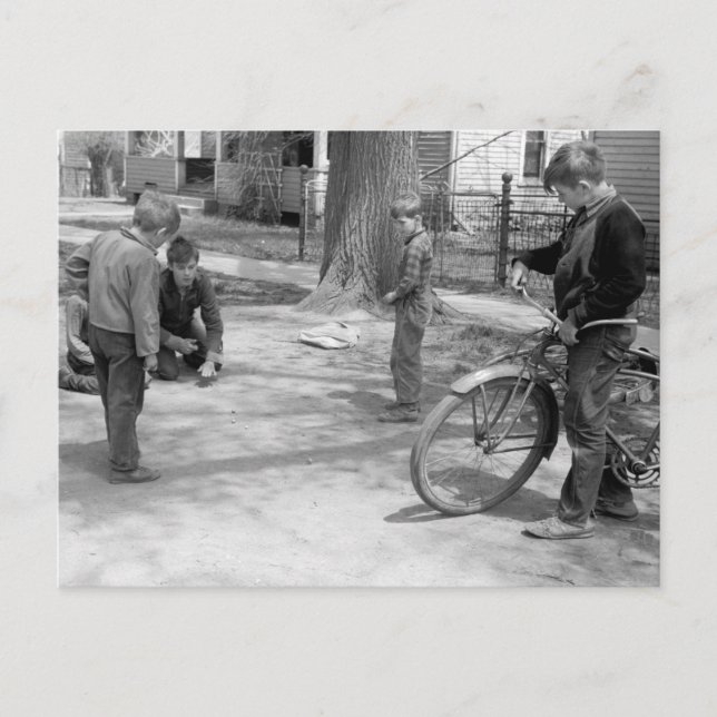 Boys Spela Marbles, Woodbine, Iowa, 1940 Vykort (Framsida)
