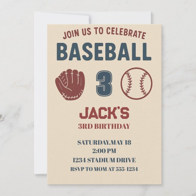 Boys Sports Baseball Cute Birthday Party Inbjudningar (Framsida)