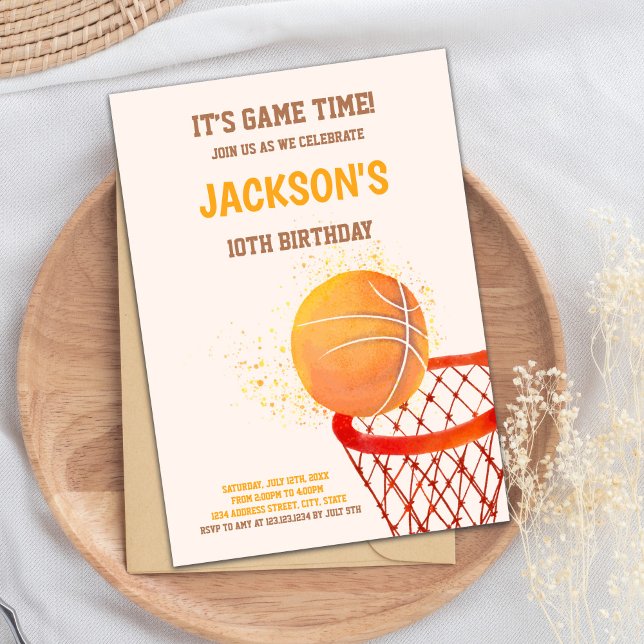 Boys Sports Party Card Inbjudningar (Light Orange Basketball Invitations)