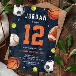 Boys Sports Themme Orange Navy Födelsedagsfest Inbjudningar<br><div class="desc">Mer Roligt Tema Bjuddagens inbjudningar Teman i Little Bayleigh Store!</div>