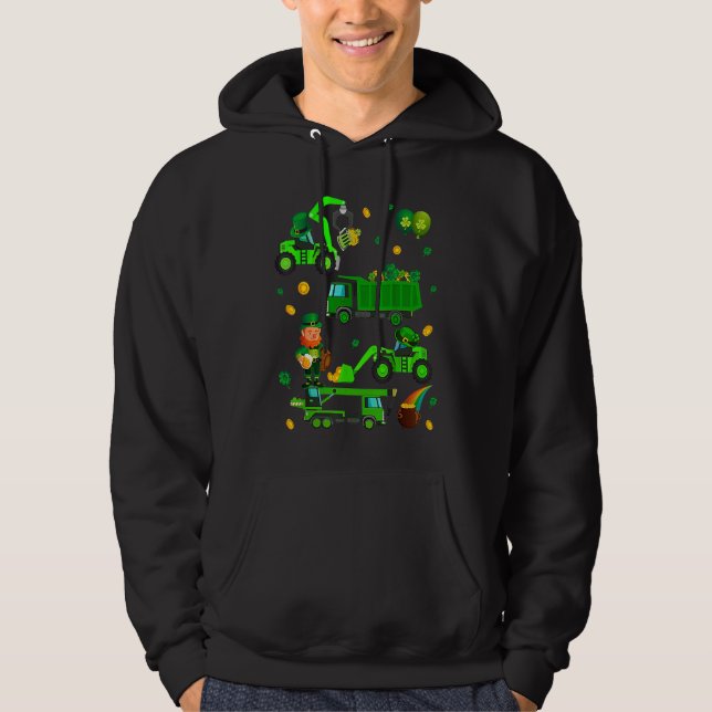 Boys St Patricks Day Crane Truck Construction Todd Hoodie (Framsida)