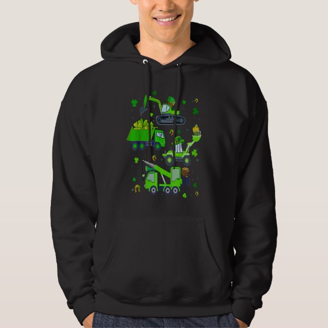 Boys St Patricks Day Crane Truck Construction Todd Hoodie (Framsida)