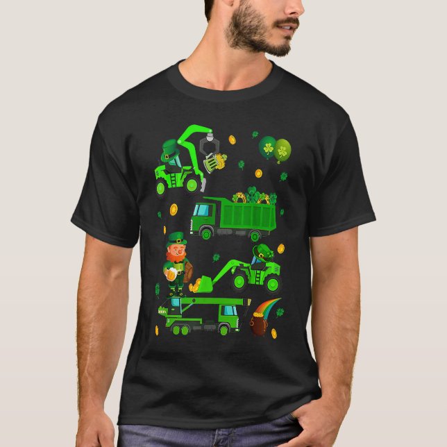 Boys St Patricks Day Crane Truck Construction Todd T Shirt (Framsida)
