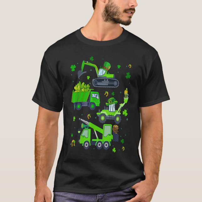 Boys St Patricks Day Crane Truck Construction Todd T Shirt (Framsida)