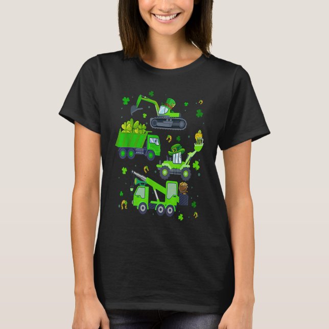 Boys St Patricks Day Crane Truck Construction Todd T Shirt (Framsida)