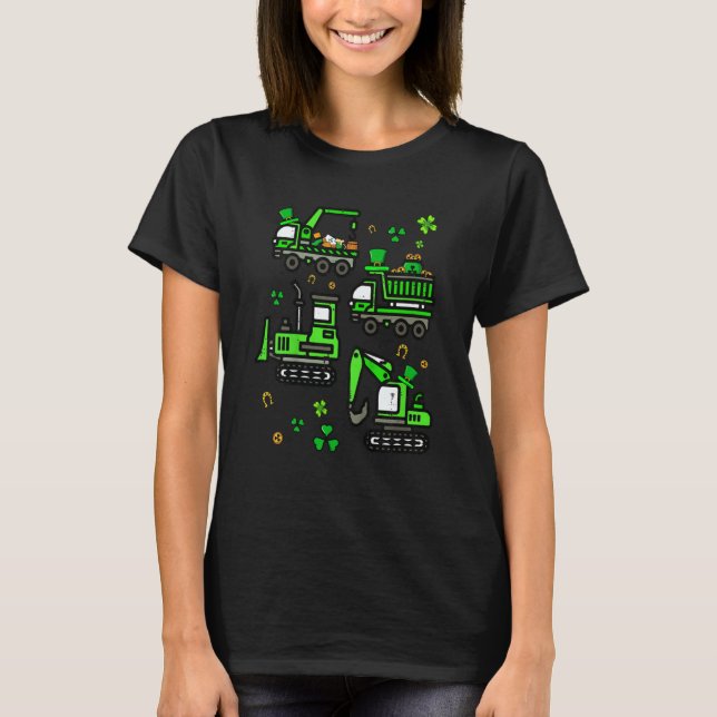 Boys St Patricks Day Crane Truck Construction Todd T Shirt (Framsida)