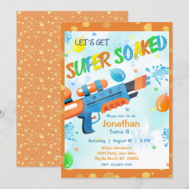 Boys Summer Watergun Bassäng Födelsedagsfest Inbjudningar