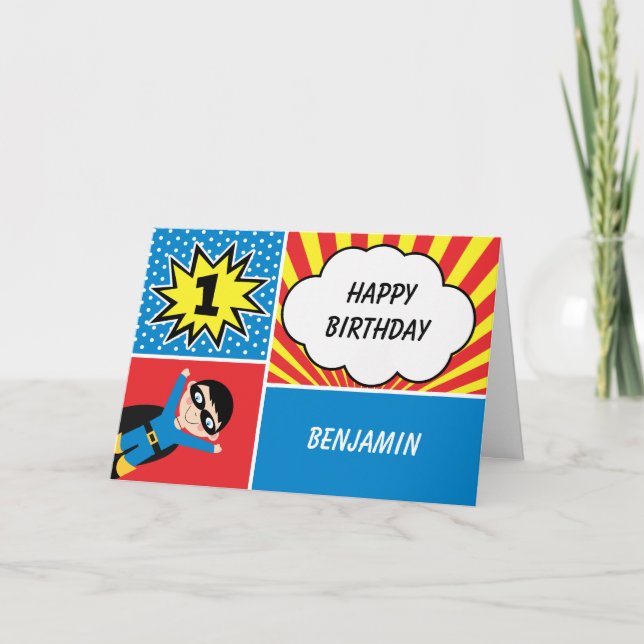 Boys Superassistance 1st Birday Card Kort (Framsida)
