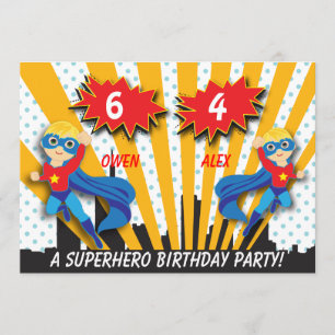 Boys Superhjälte Birthday Inbjudningar