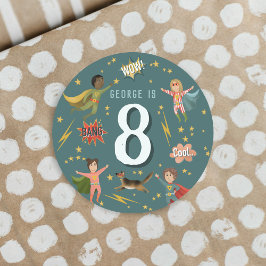 Boys Superhjälte Kids Age Birthday Runt Klistermärke