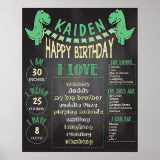 Boys T-Rex Dinosaur 16x20 mall 1 födelsedag Poster