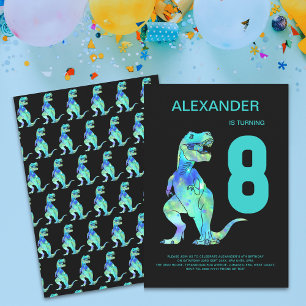 Boys T-Rex Dinosaur 8:e Födelsedagsfesten Blue Inbjudningar