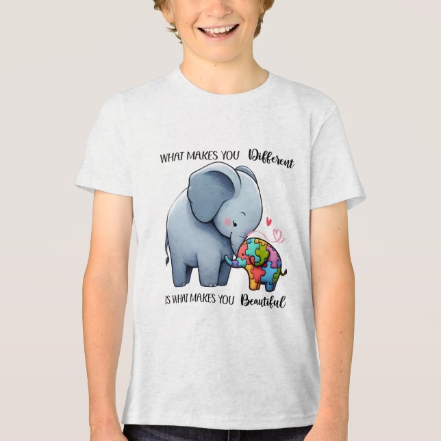 Boys T-Shirt - Autism Awareness Elephant Design (Framsida)