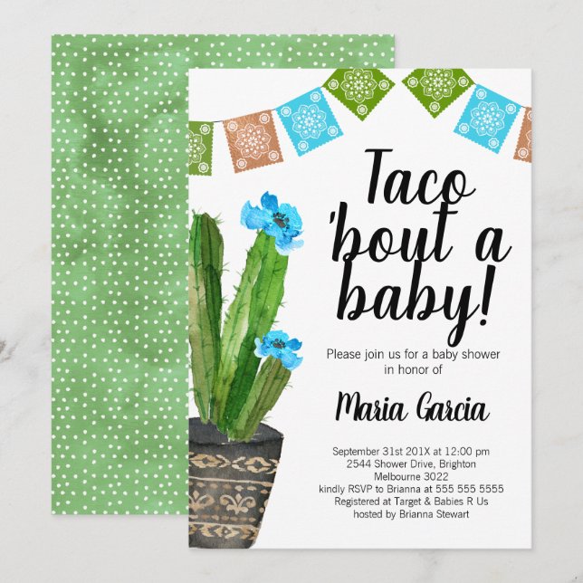 Boys Taco Bout A Baby baby Shower-inbjudan Inbjudningar (Fram/baksida)