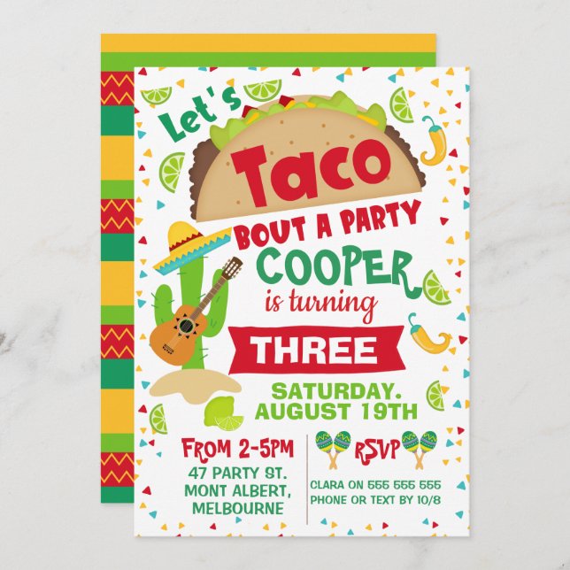 Boys Taco Bout A Party Birthday-inbjudan Inbjudningar (Fram/baksida)