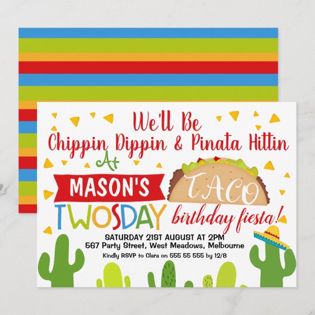 Boys Taco Tosday 2:a födelsedagsinbjudan Inbjudningar (Fram/baksida)