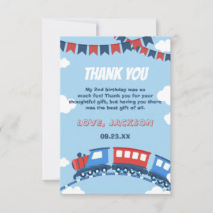 Boys Tåg Chugga Two Flagga Blue Red White Birthday Tack Kort