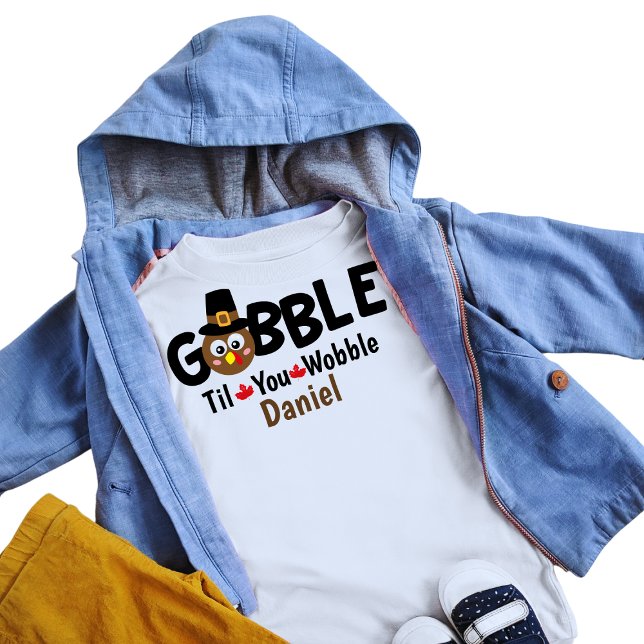 Boys Thanksgiving Cute Turkey Gobble Namn T Shirt (Skapare uppladdad)