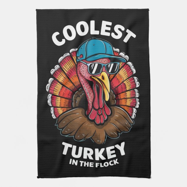 Boys Thanksgiving Kids Coolest Turkey in Flock Kökshandduk (Vertikal)