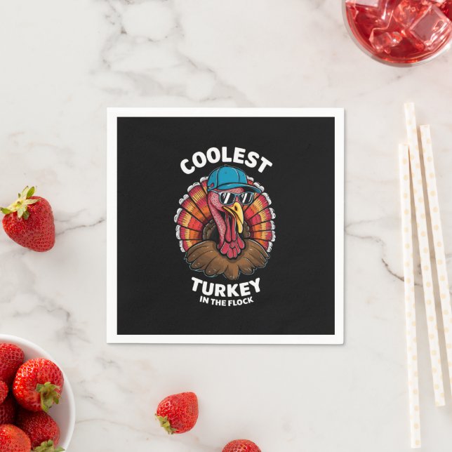 Boys Thanksgiving Kids Coolest Turkey in Flock Pappersservett (Insitu)