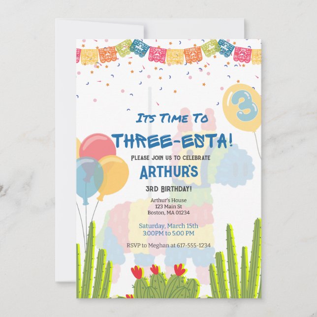 Boys Three-Esta Fiesta Birthday-inbjudan Inbjudningar (Framsida)