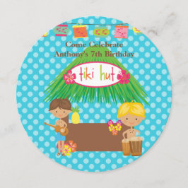 Boys Tiki Hut Round Luau Birthday-inbjudan Inbjudningar