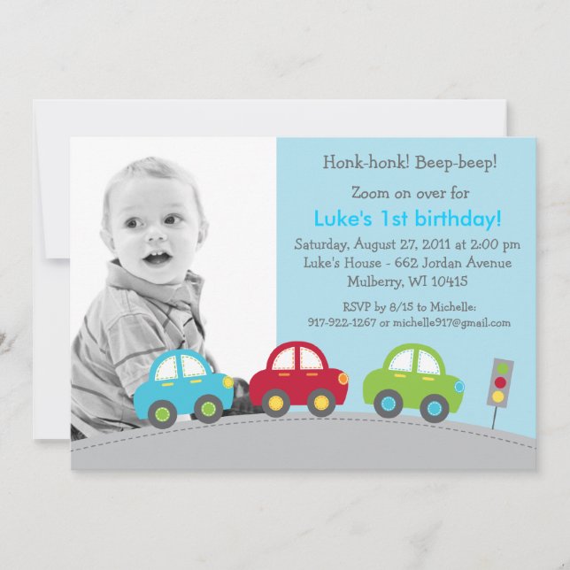 Boys Transport bil Foto Birthday Inbjudningar (Framsida)