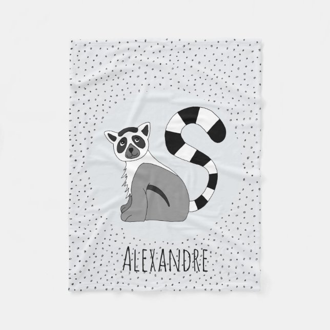 Boys Trendig Cute Jungle Lemur & Namn Kids Fleecefilt (Framsidan)