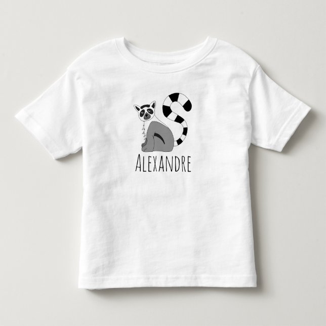 Boys Trendig Cute Jungle Lemur och Namn T Shirt (Framsida)