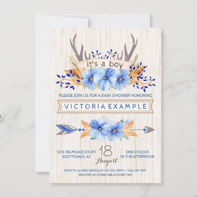 Boys Tribal Antler Fall Baby Shower-inbjudningar Inbjudningar (Framsida)