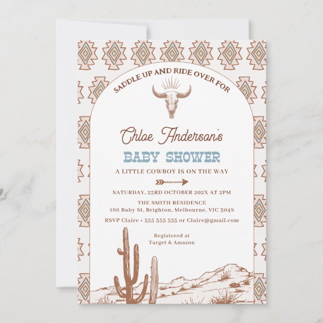 Boys Tribal Boho Arch Rodeo Western Baby Shower Inbjudningar (Framsida)