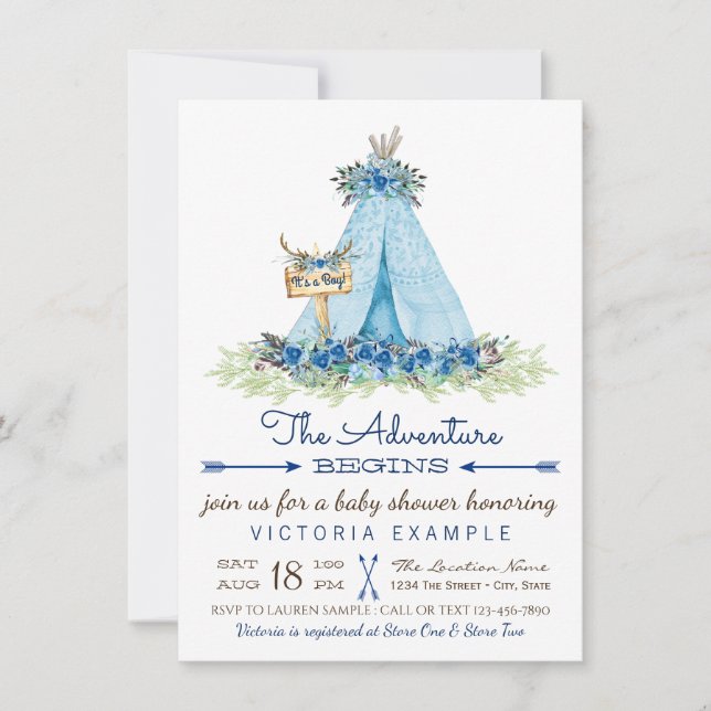 Boys Tribal Boho TeePee Baby Shower-inbjudningar Inbjudningar (Framsida)