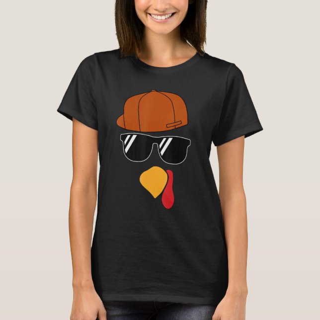 Boys Turkey Ansikte Thanksgiving Truckerkeps Glass T Shirt (Framsida)