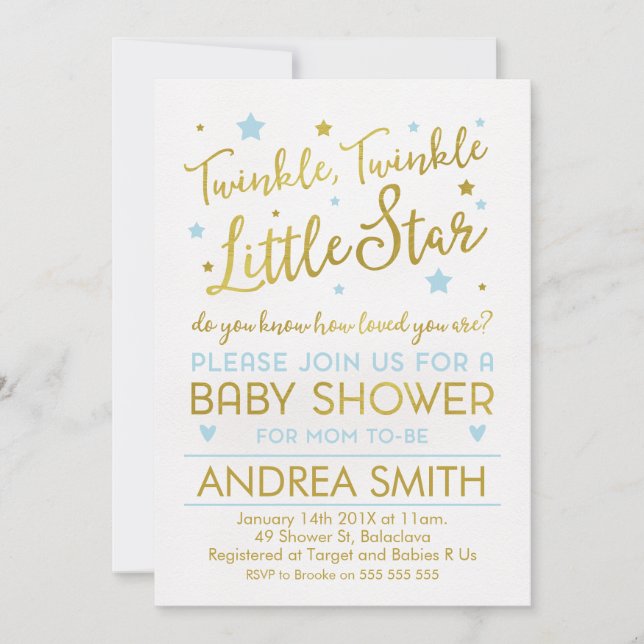 Boys twinkle Little star-babyduschinbjudan Inbjudningar (Framsida)