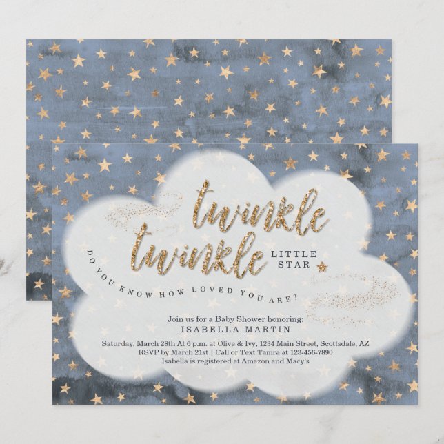 Boys Twinkle Twinkle Little Star Baby Shower Inbjudningar (Fram/baksida)