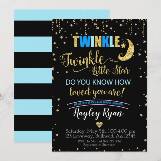 Boys Twinkle Twinkle Little Star Blue Shower Inbjudningar (Fram/baksida)
