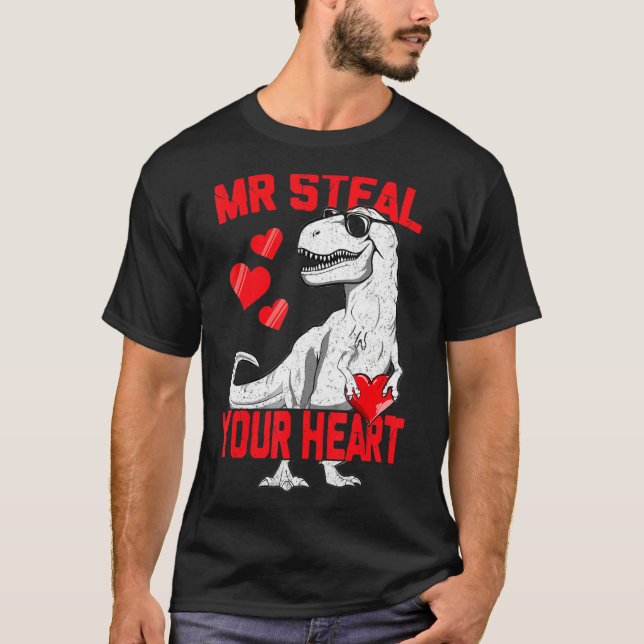 Boys Valentine Steal Your Heart Trex Dino Tod T Shirt (Framsida)