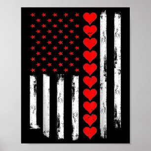 Boys Valentines day American Flagga Hearts Poster