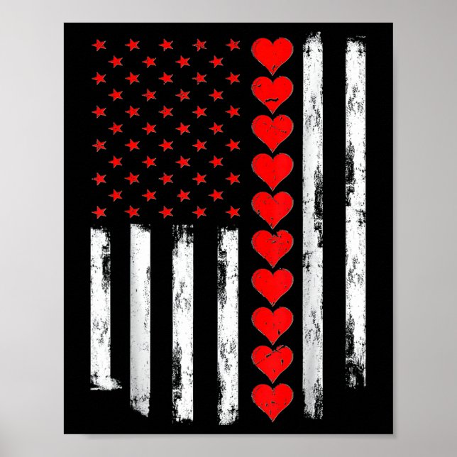 Boys Valentines day American Flagga Hearts Poster (Framsidan)