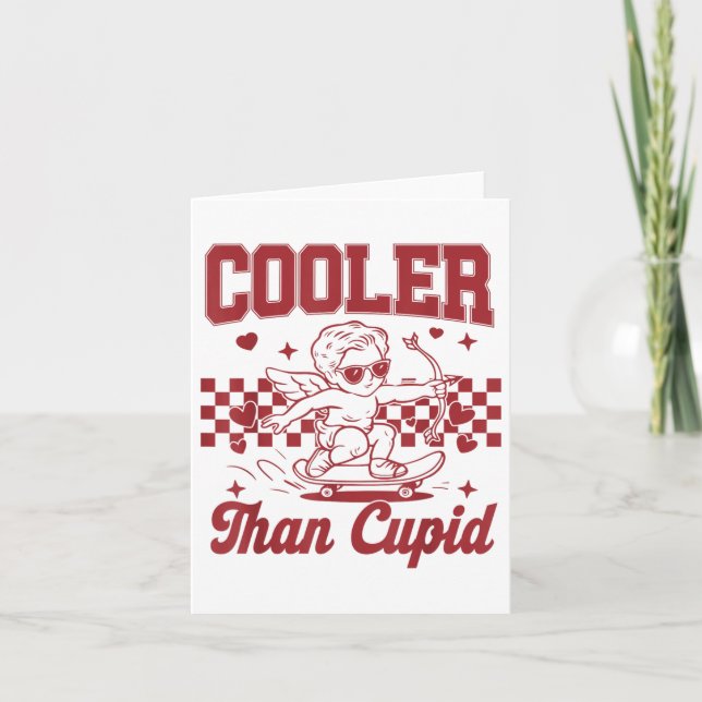 Boys Valentines day Cooler Than Cupid Skateboardin Kort (Framsida)