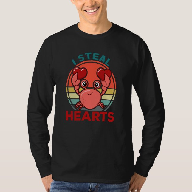 Boys Valentines Day Kids Crab I Steal Hearts T Shirt (Framsida)