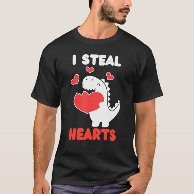 Boys Valentines day Kids Dinosaur I Steal Hearts T T Shirt (Framsida)