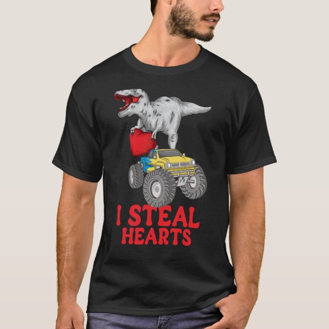 Boys Valentines Day Kids Dinosaur rex I Steal Hear T Shirt (Framsida)